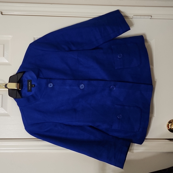 Talbots Collarless Lined Linen Button Front Blazer Blue Size 8 - Picture 3 of 7